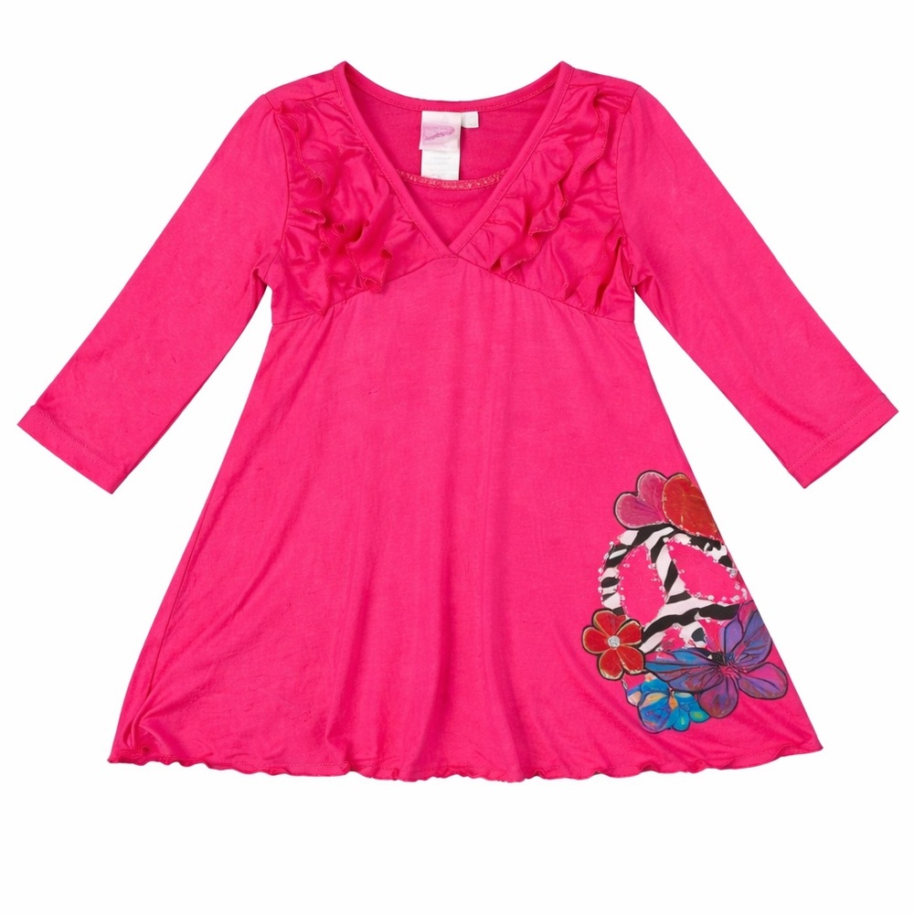 NEW sz 5 Little Girls Lipstik Hot‎ Pink Tunic Top w/Peace Applique